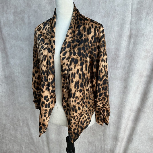 Chic Leopard Print Open Front Draped Collar Blazer Wrap Women