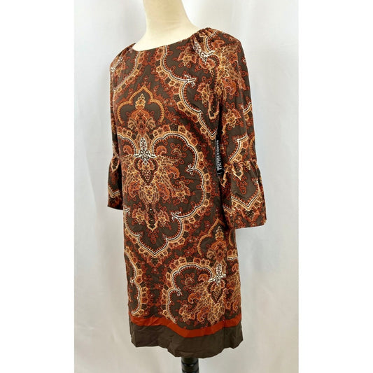 NY & Company Brown Paisley Print Bell Sleeve Dress - Size Small