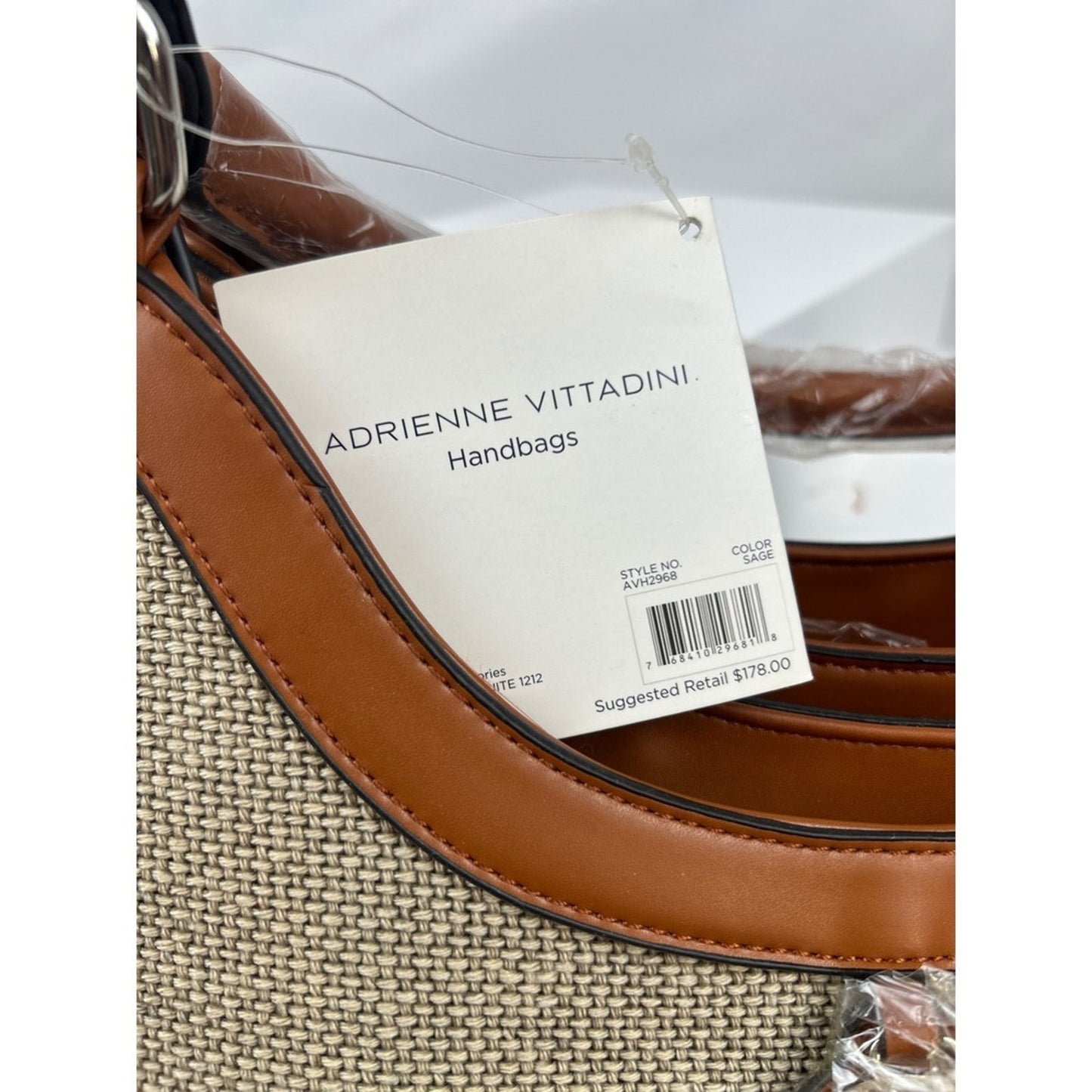 Adrienne Vittadini Burlap Top Zip Hobo Bag Purse Neutral Beige Brown