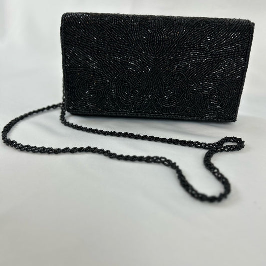 Black Beaded Evening Bag Clutch Purse Formal Occasion Party Handbag