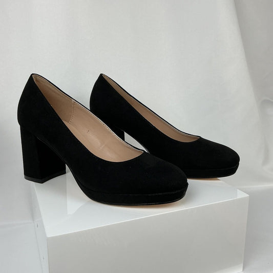 Bandolino Black Suede Platform Chunky Heel Pumps Shoes Women's Size 6M