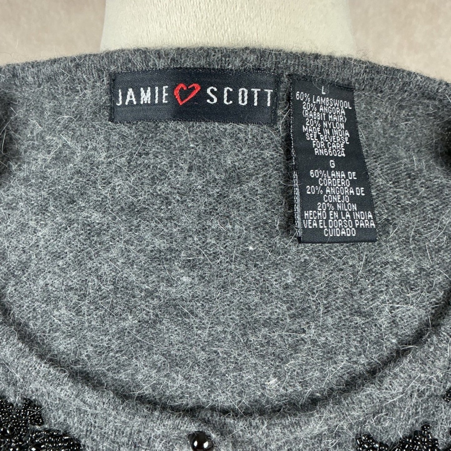 Women's Gray Crew Neck Beaded Floral Cardigan Sweater Long Sleeve Button Up