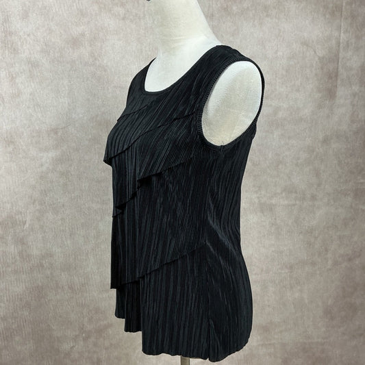 Christopher & Banks Black Pleated Tiered Sleeveless Top Size S