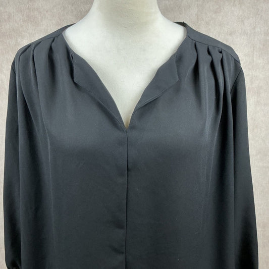 PLEIONE Black Gathered Neck V-Neck Long Sleeve Sheer Blouse Top XL