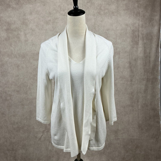CHICOS White Knit Open Front Cardigan Sweater 3/4 Sleeve Size 0
