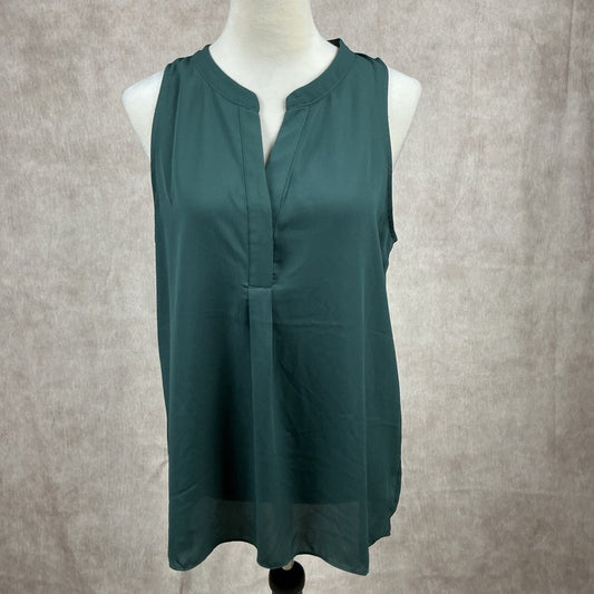 PARAPHRASE Sleeveless V-Neck Pleated Tunic Top Green Women's Size L