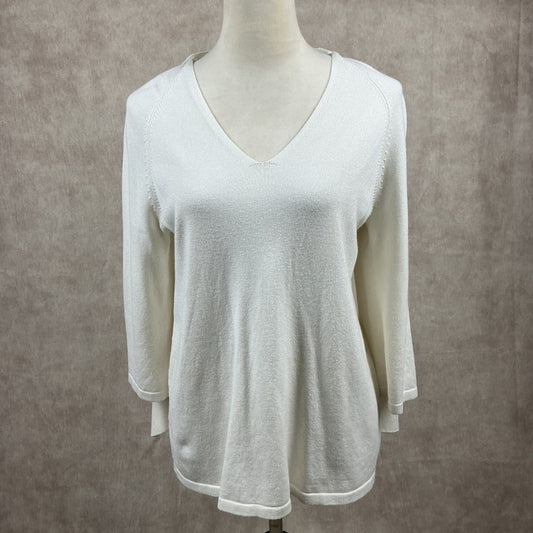 CHICOS White Knit Open Front Cardigan Sweater 3/4 Sleeve Size 0