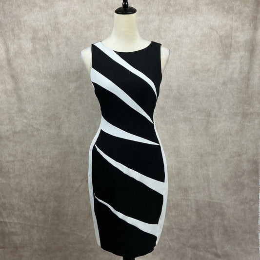Adrianna Papell Black White Sheath Dress Sleeveless Sheath Midi Knee Length