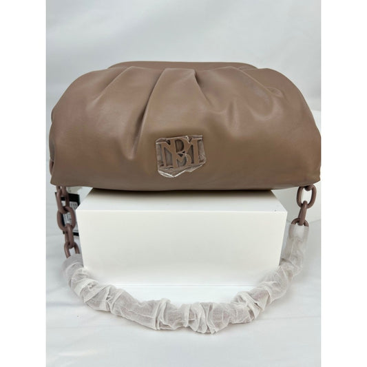 Badgley Mischka Taupe Wrapped Frame Clutch Bag Chain Strap Elegant