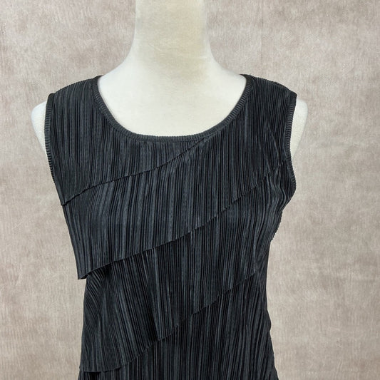 Christopher & Banks Black Pleated Tiered Sleeveless Top Size S