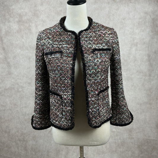 Ann Taylor Petite Texture Jewel Collarless Jacket Black Multi Colored Sequin