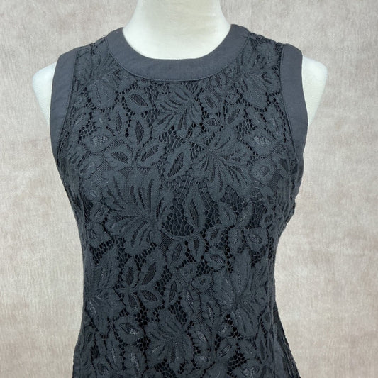 Black Lace Tank Top Sleeveless Sheer Floral Pattern Womens Elegant Evening Top