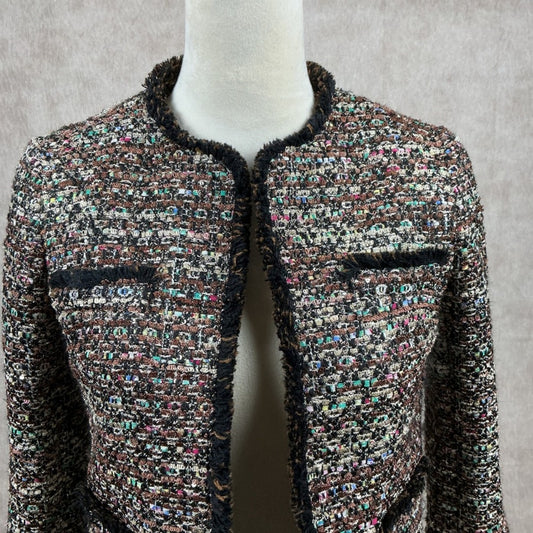 Ann Taylor Petite Texture Jewel Collarless Jacket Black Multi Colored Sequin