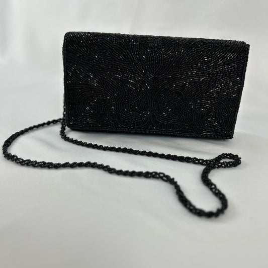 Black Beaded Evening Bag Clutch Purse Formal Occasion Party Handbag