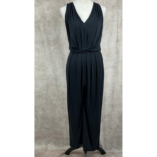 Black Sleeveless V Neck Wide Leg Jumpsuit Elegant Twist Waist