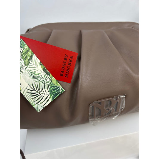 Badgley Mischka Taupe Wrapped Frame Clutch Bag Chain Strap Elegant